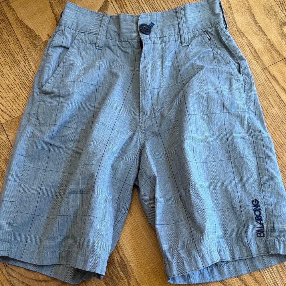Billabong Gray & Black Plaid Flat Front Shorts